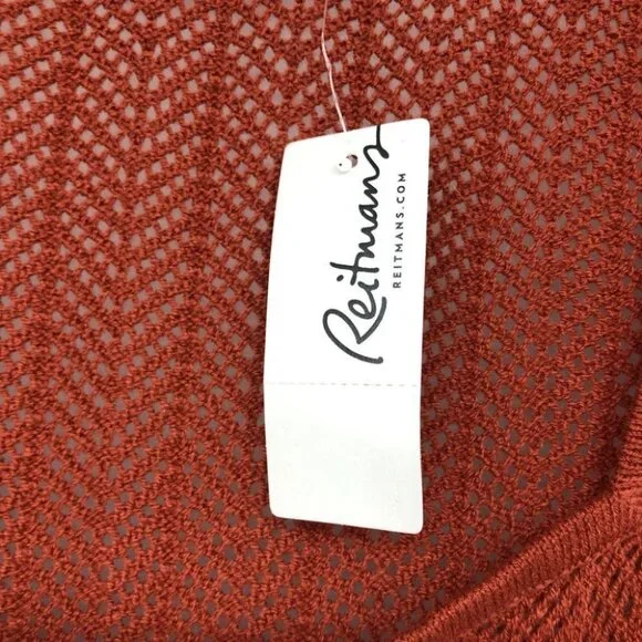 Reitmans NWT Burnt Orange crochet sheer square neck 2/3 sleeve top - Picture 6 of 14